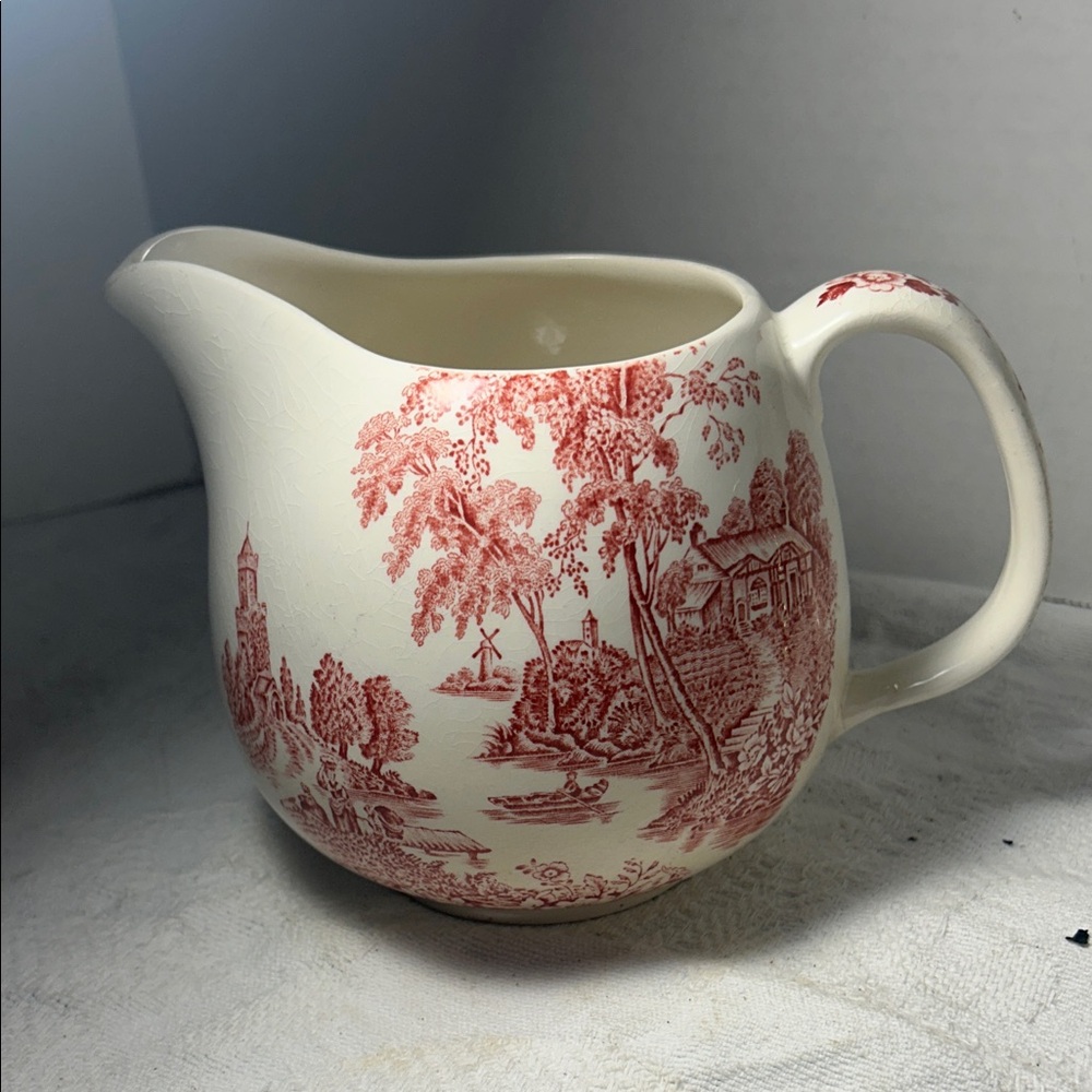 Vintage Red and Cream Ironstone pitcher Made in England